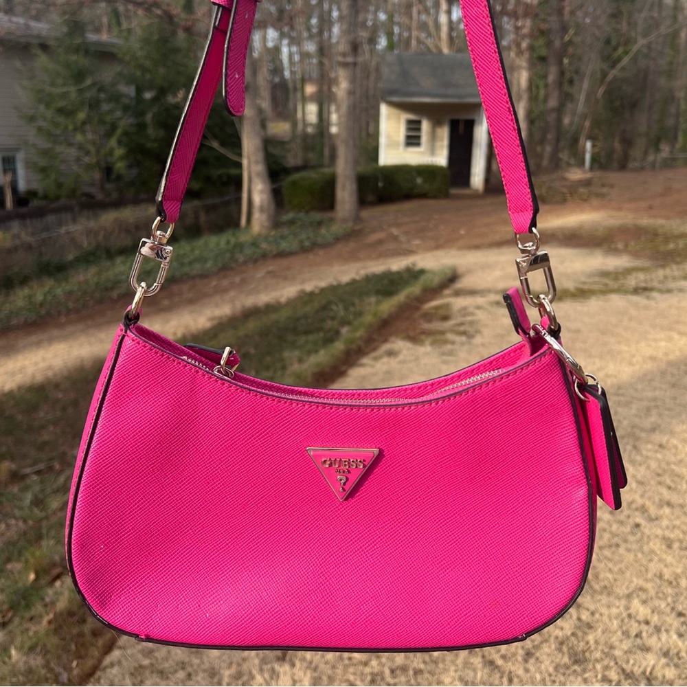 Guess Saffiano Mini Shoulder Bag - Fuchsia (Like New)